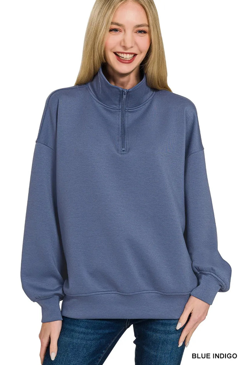 Zenana Scuba Quarter-Zip Sweatshirt - SwagglyLife Home & Fashion